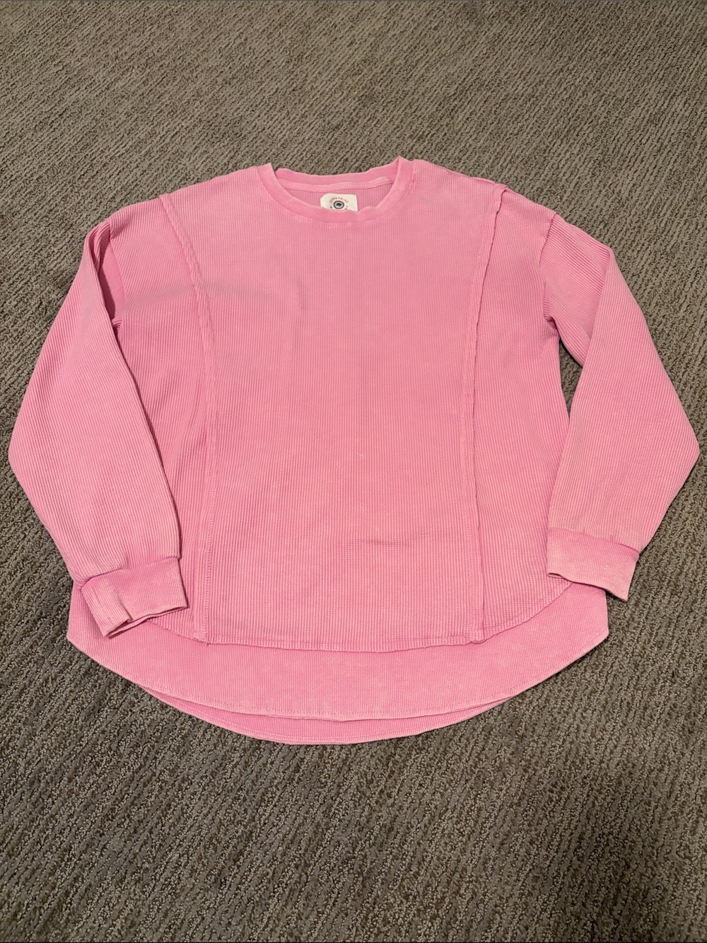 Pink Long-Sleeve Waffle Thermal Top